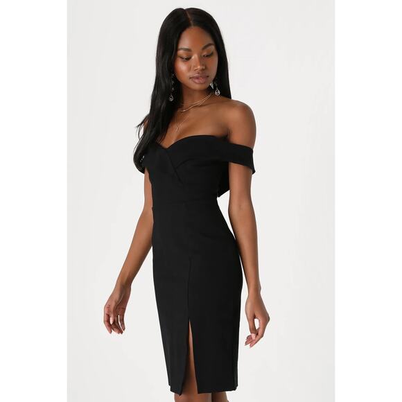 Lulus Sweetheart Off Shoulder Knee Length Slit Bodycon Classic Glam Dress Small - Picture 6 of 15